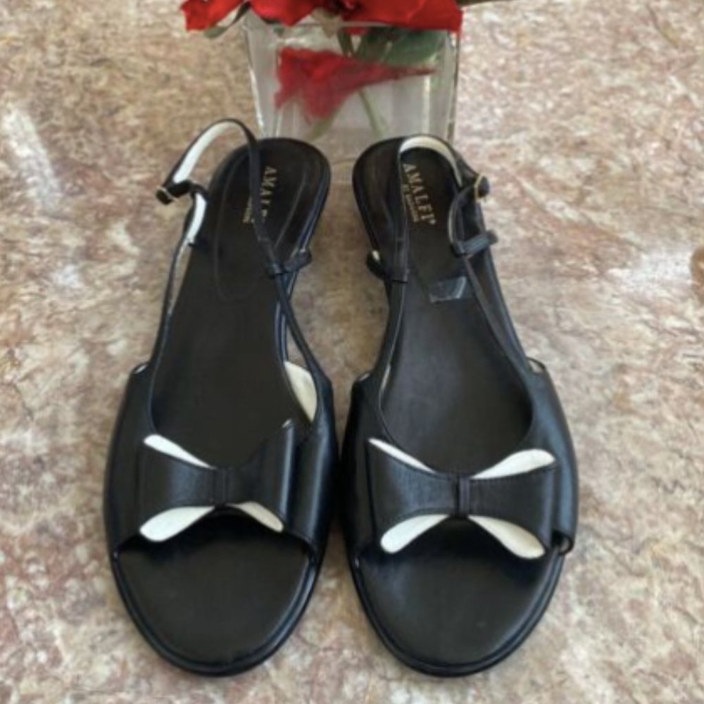 Amalfi By Rangoni Women's Black Leather Bow Slingback Sandals 39/US 9
